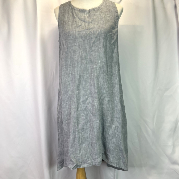 EILEEN FISHER Women’s High/Low Linen Blue Chambray Shift Dress Size PL - Picture 1 of 9